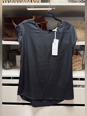NEW Black Cap-Sleeve Satin Top